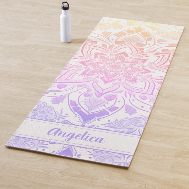 Mandala Yoga Mat in Girly Lilac Purple Pink Ombre (In Situ)