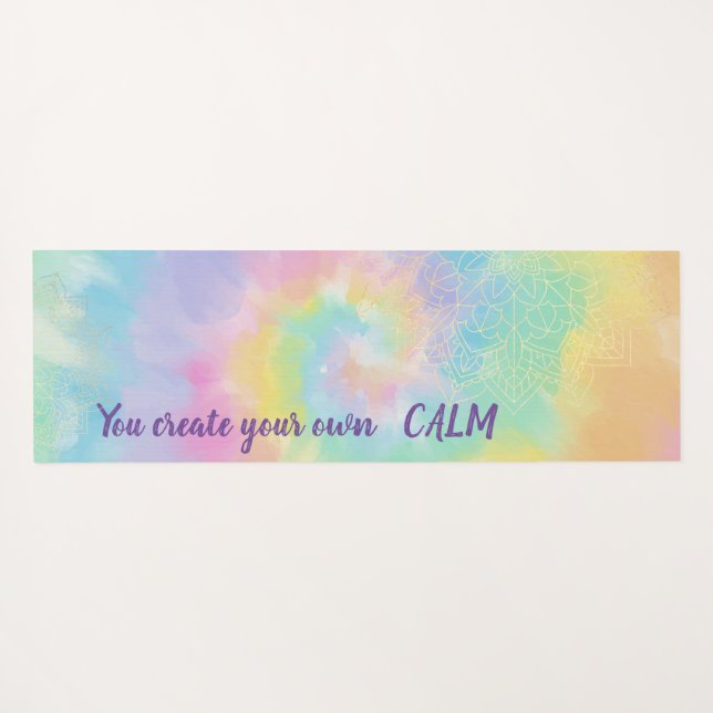  Mandala -You Create Your Own Calm Rainbow Tie Dye Yoga Mat (Back (Horizontal))