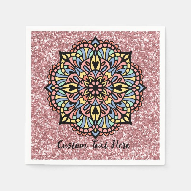 Mandala Zen Yoga Meditation Pastel Pink Glitter Napkin (Front)