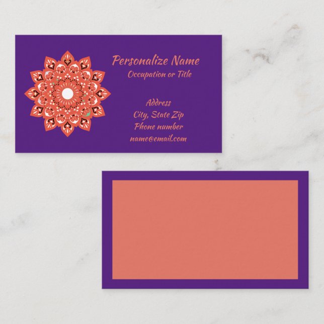 Mandala Zen Yoga Meditation Purple Pink Namaste Business Card (Front/Back)