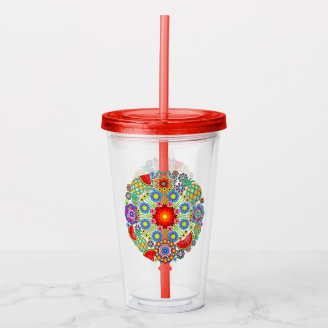 Mandalas & Exotic Fruits Pattern   Acrylic Tumbler (Front)