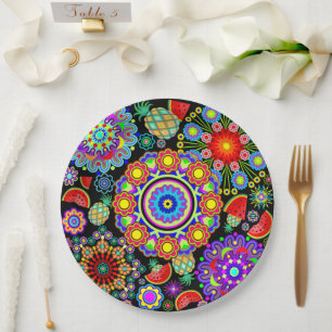 Mandalas & Exotic Fruits Pattern   Paper Plate