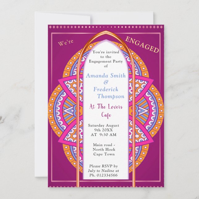 Mandalas in a mixed Cerise Pink  Invitation (Front)