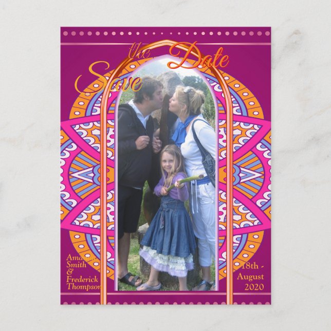 Mandalas in Cerise Pinks & maching repeat patterns Announcement Postcard (Front)