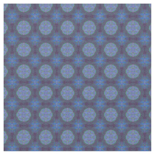 Mandalas in mix Blue repeat patterns Fabric (Close Up)