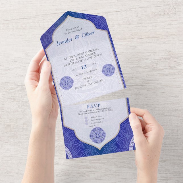 Mandalas in mix Dutch blue All In One Invitation (Tearaway)