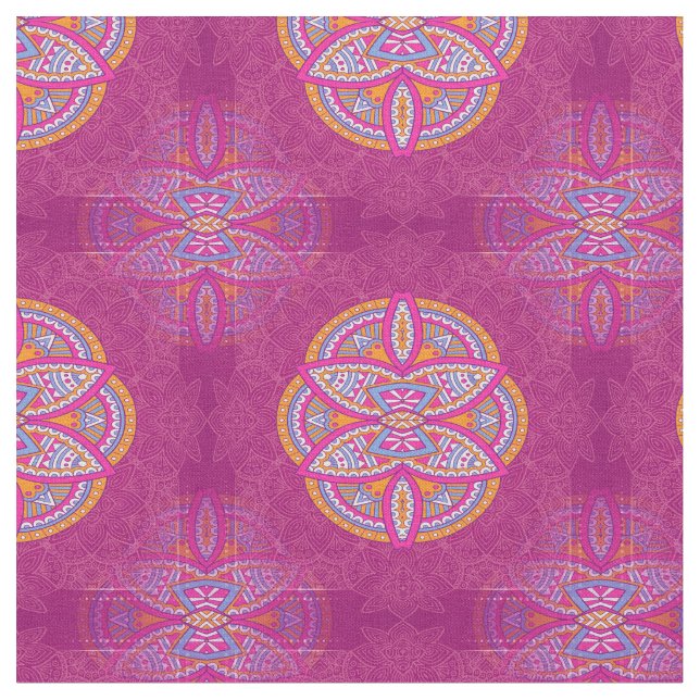 Mandalas in mix Pink repeat patterns Fabric (Close Up)
