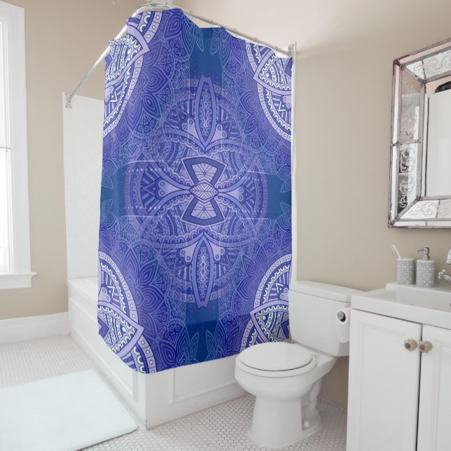Mandalas in mixed Dutch-blue repeat patterns Shower Curtain (In Situ)