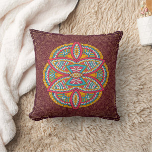 Mandalas in mixed Maroon repeat patterns Cushion