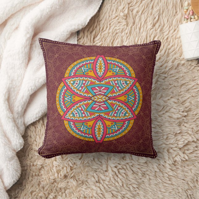 Mandalas in mixed Maroon repeat patterns Cushion (Blanket)
