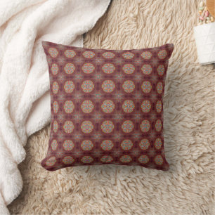 Mandalas in mixed Maroon repeat patterns Cushion