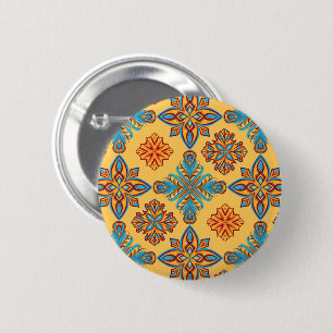Mandalas on amber yellow 6 cm round badge