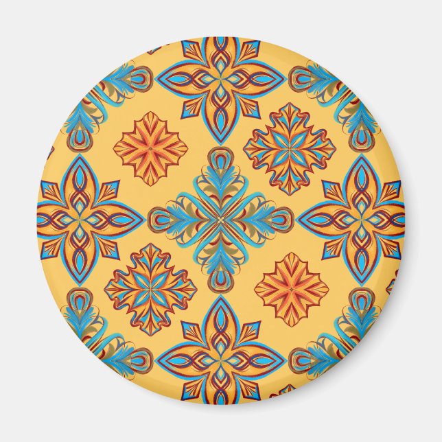 Mandalas on amber yellow magnet (Front)