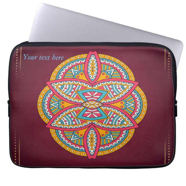 Mandalas on Maroon repeat design Laptop Sleeve (Front)