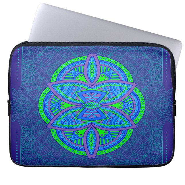 Mandalas on Navy Blue repeat design Laptop Sleeve (Front)