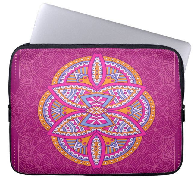 Mandalas on Pink repeat design Laptop Sleeve (Front)