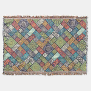 Mandalas squares rectangles muted colours pattern throw blanket
