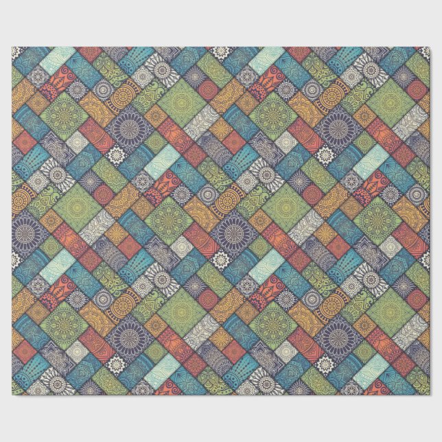 Mandalas squares rectangles muted colours pattern wrapping paper (Seam)
