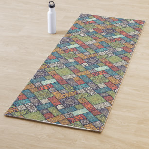 Mandalas squares rectangles muted colours pattern yoga mat