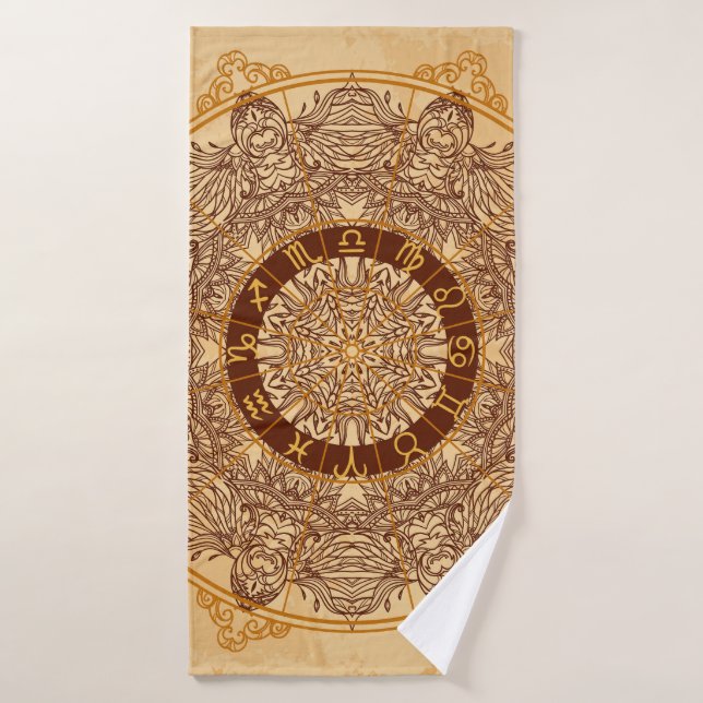 Mandalas, zodiac, ornate, vintage circle. bath towel (Bath Towel)