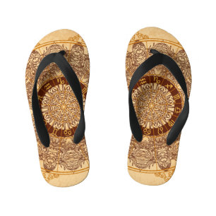 Mandalas, zodiac, ornate, vintage circle. kid's flip flops