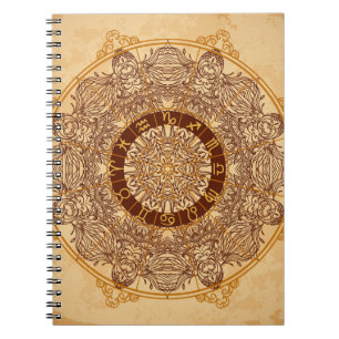 Mandalas, zodiac, ornate, vintage circle. notebook