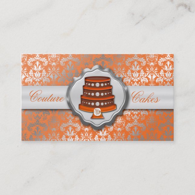 Mandarin Cake Couture Glitzy Damask Cake Bakery Business Card (Front)