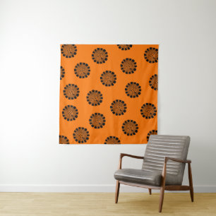 Mandarin Dreams Orange and Black Pattern Tapestry