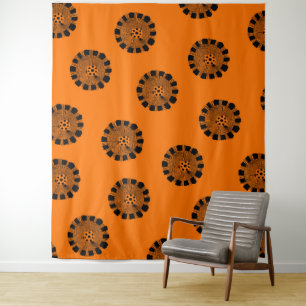 Mandarin Dreams Orange and Black Pattern Tapestry