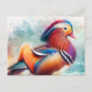 Mandarin Duck Colorful Watercolor Postcard