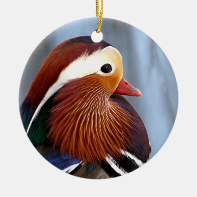 Mandarin Duck Drake Ceramic Tree Decoration (Front)