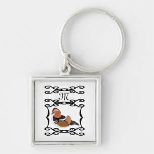 Mandarin Duck Illustration Monogram Key Ring