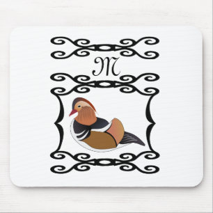 Mandarin Duck Illustration Monogram Mouse Mat