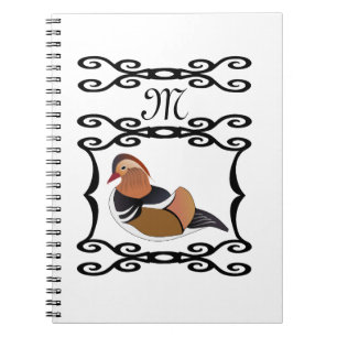Mandarin Duck Illustration Monogram Notebook
