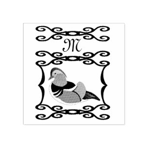 Mandarin Duck Illustration Monogram Rubber Stamp