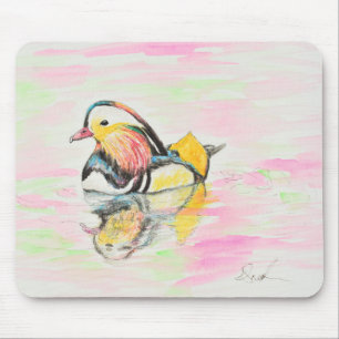 Mandarin Duck Ink and Watercolour Painting Mouse Mat