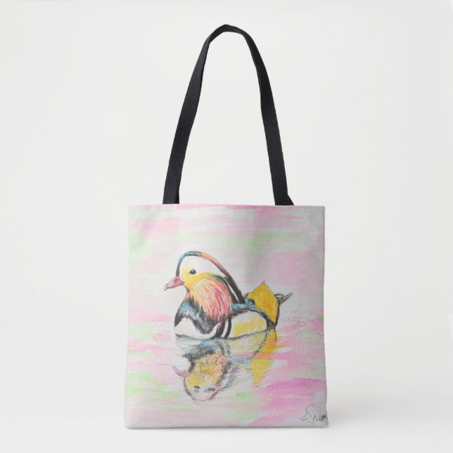 Mandarin Duck Ink and Watercolour Painting Tote Bag (Front)