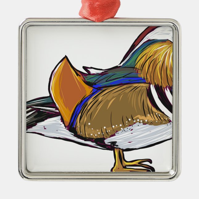 Mandarin Duck Sketch Metal Tree Decoration (Front)