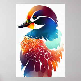 Mandarin Duck Wild Nature Animal Colors Painting Poster