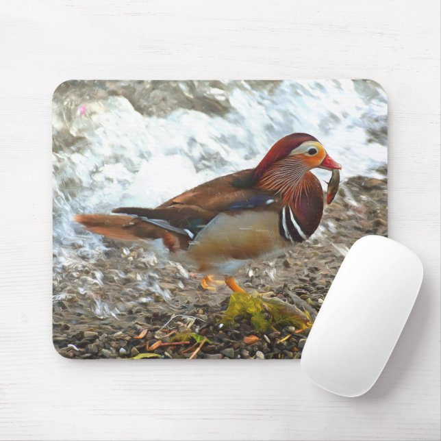 Mandarin Duck with Fish at the Lake Mouse Mat (With Mouse)