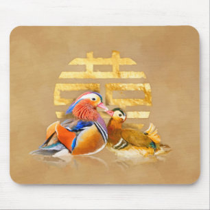 Mandarin Ducks and Double Happiness Symbol Mouse Mat
