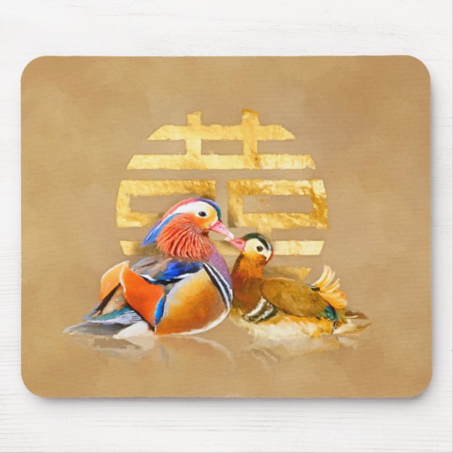 Mandarin Ducks and Double Happiness Symbol Mouse Mat (Front)