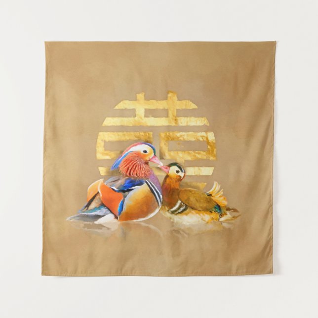 Mandarin Ducks and Double Happiness Symbol Tapestry (Front)