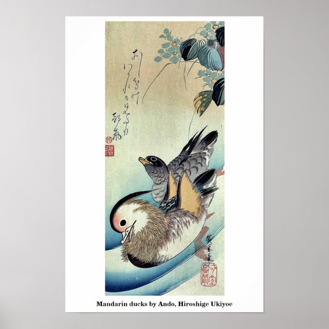 Mandarin ducks by Ando, Hiroshige Ukiyoe Poster (Front)