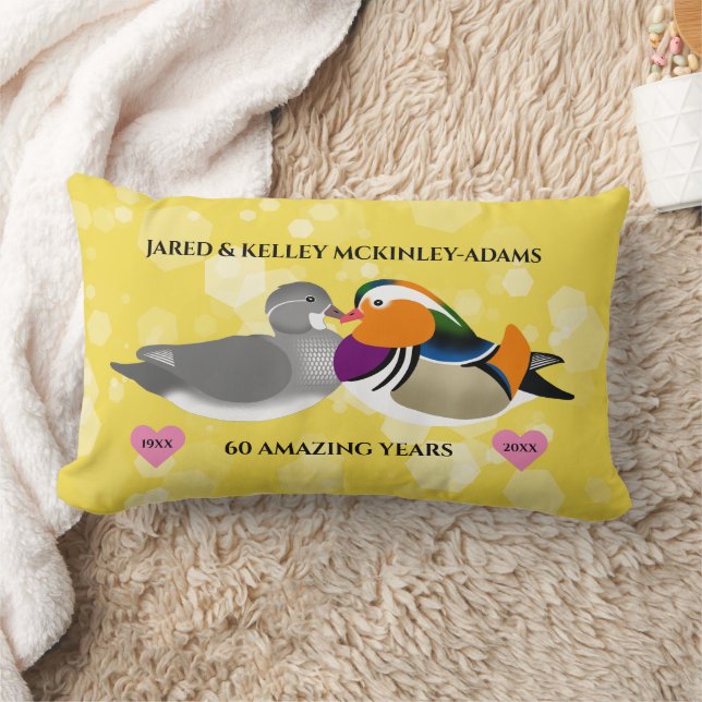 Mandarin Ducks Lovebirds Any Anniversary Year Lumbar Cushion (Blanket)