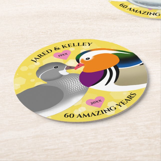 Mandarin Ducks Lovebirds Any Anniversary Year Round Paper Coaster (Angled)
