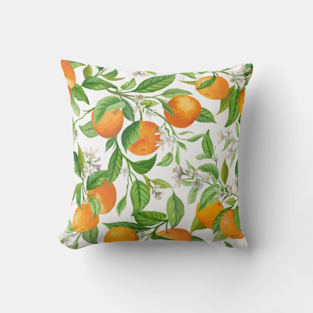 Mandarin Fruit Seamless Tropical Pattern, Colorful Cushion (Front)