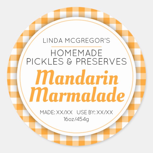 Mandarin marmalade orange round jam jar food label (Front)