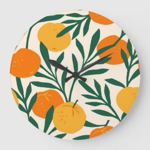 Mandarin Mosaic: Trendy Citrus Chic Large Clock