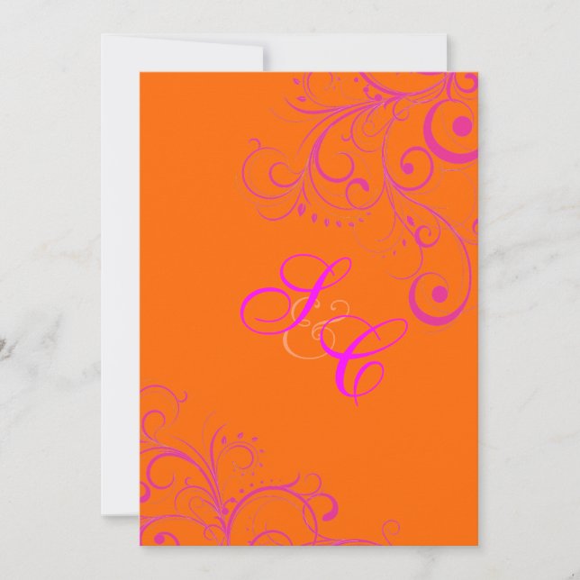 Mandarin Orange + Hot PInk Ornamental Flourish Invitation (Front)